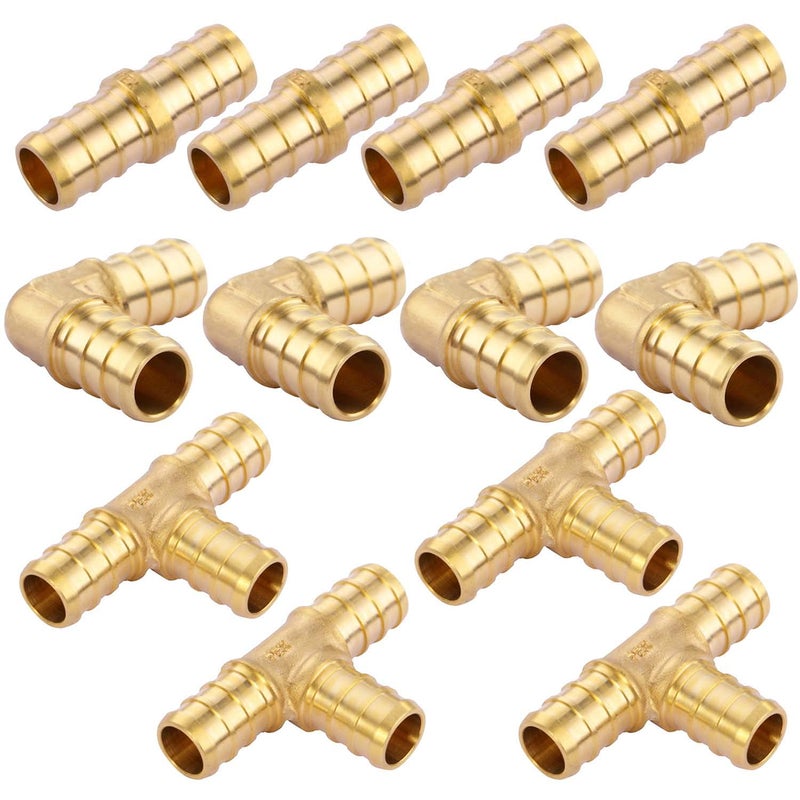 Litorange 1/2 inch T PEX Tee & 90 Degree Elbow & Straight Coupling 1/2" (pack of 12) Lead-Free Brass Barb Crimp Pipe Fitting/Fittings - Image 1